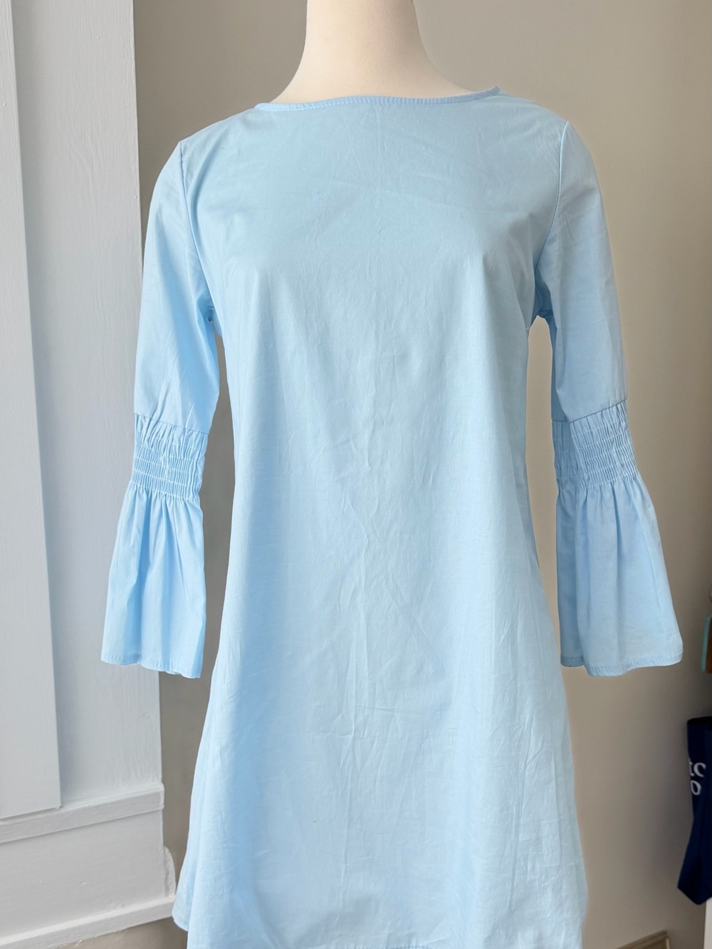 Light Blue A Line Dress with Bell Sleeves